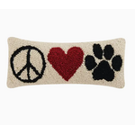 Peking Handicraft Hooked Pillow, Peace Heart Paw, 5" x 12"