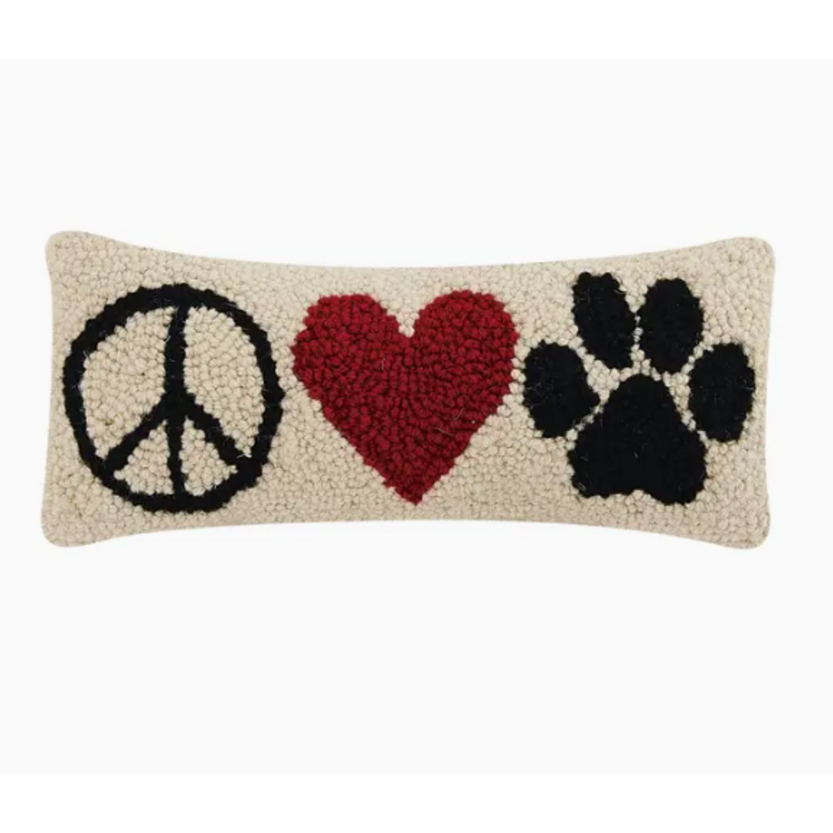 Peking Handicraft Hooked Pillow, Peace Heart Paw, 5" x 12"