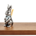 Wooden Serving Tray with Metal Bunny Toothpick Holder