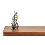 Wooden Serving Tray with Metal Bunny Toothpick Holder