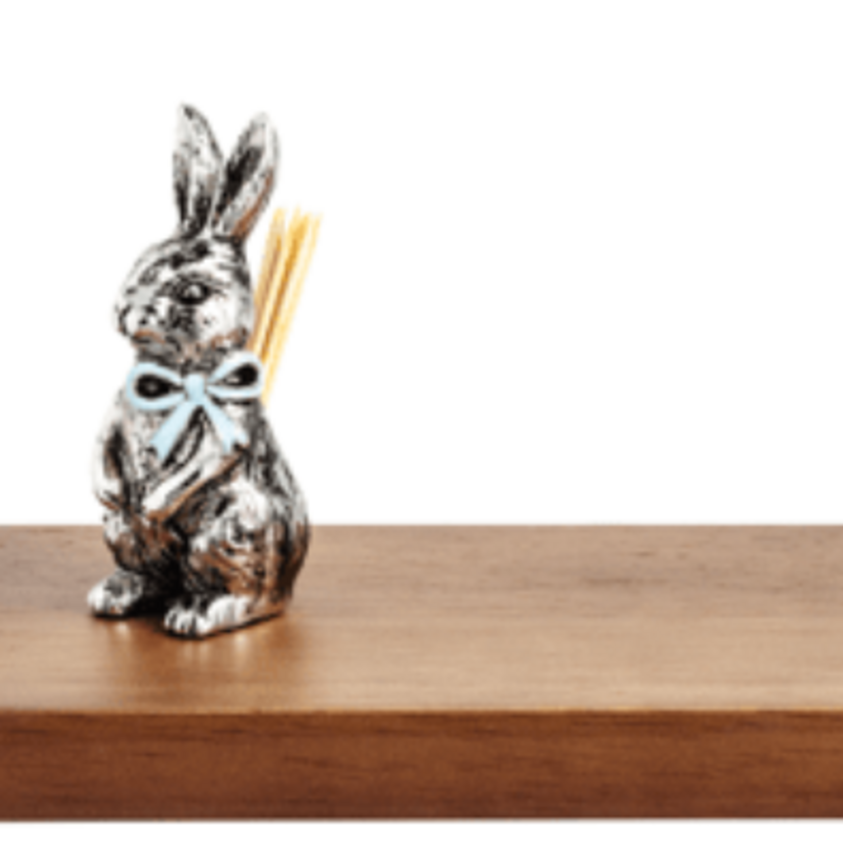 Wooden Serving Tray with Metal Bunny Toothpick Holder