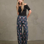 Floral Print Barrel Leg Denim Pants