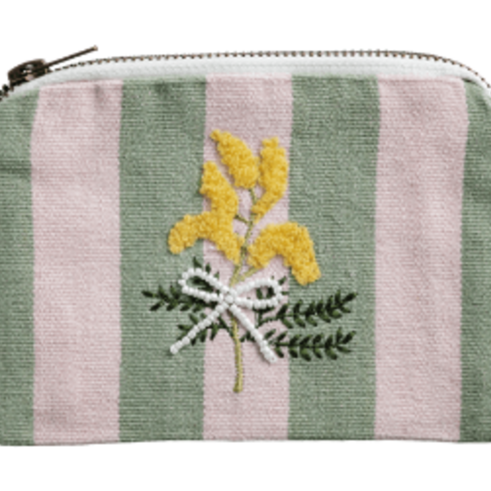 Pink Stripe Bead Embroidered Pouch