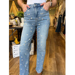 High Rise Embroidered Wide Leg Jeans,