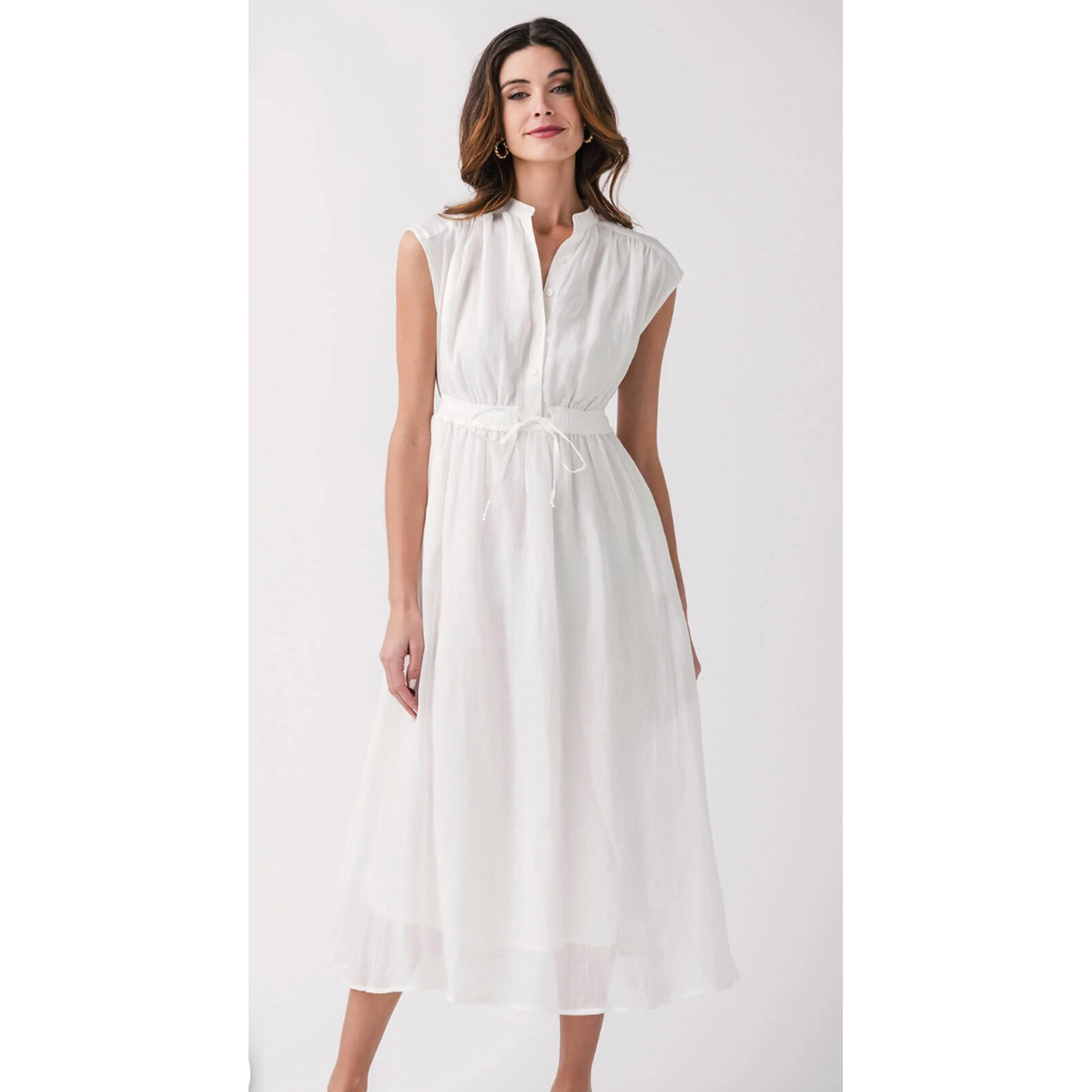 Short Sleeve Tie Waist Midi Dress,