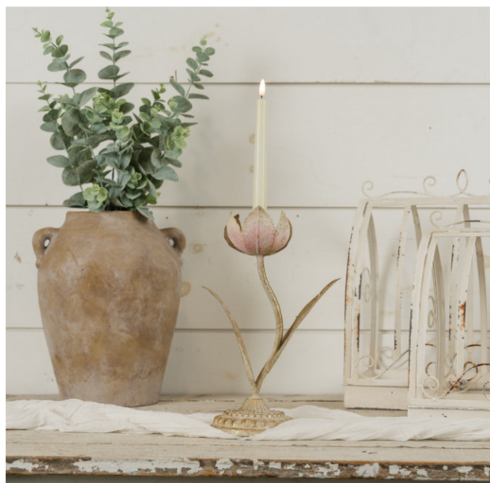 12.75" Gold Flower Taper Candle Holder