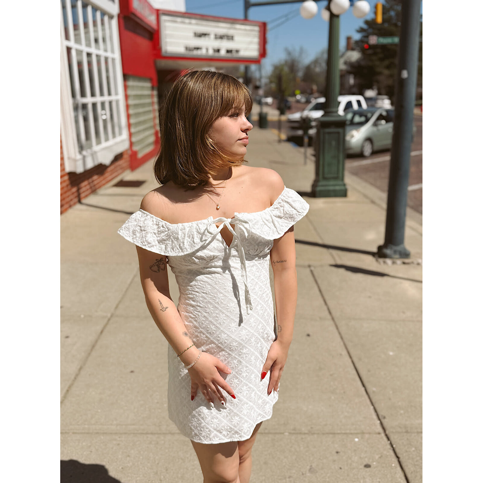 Off Shoulder Embroidered Mini Dress