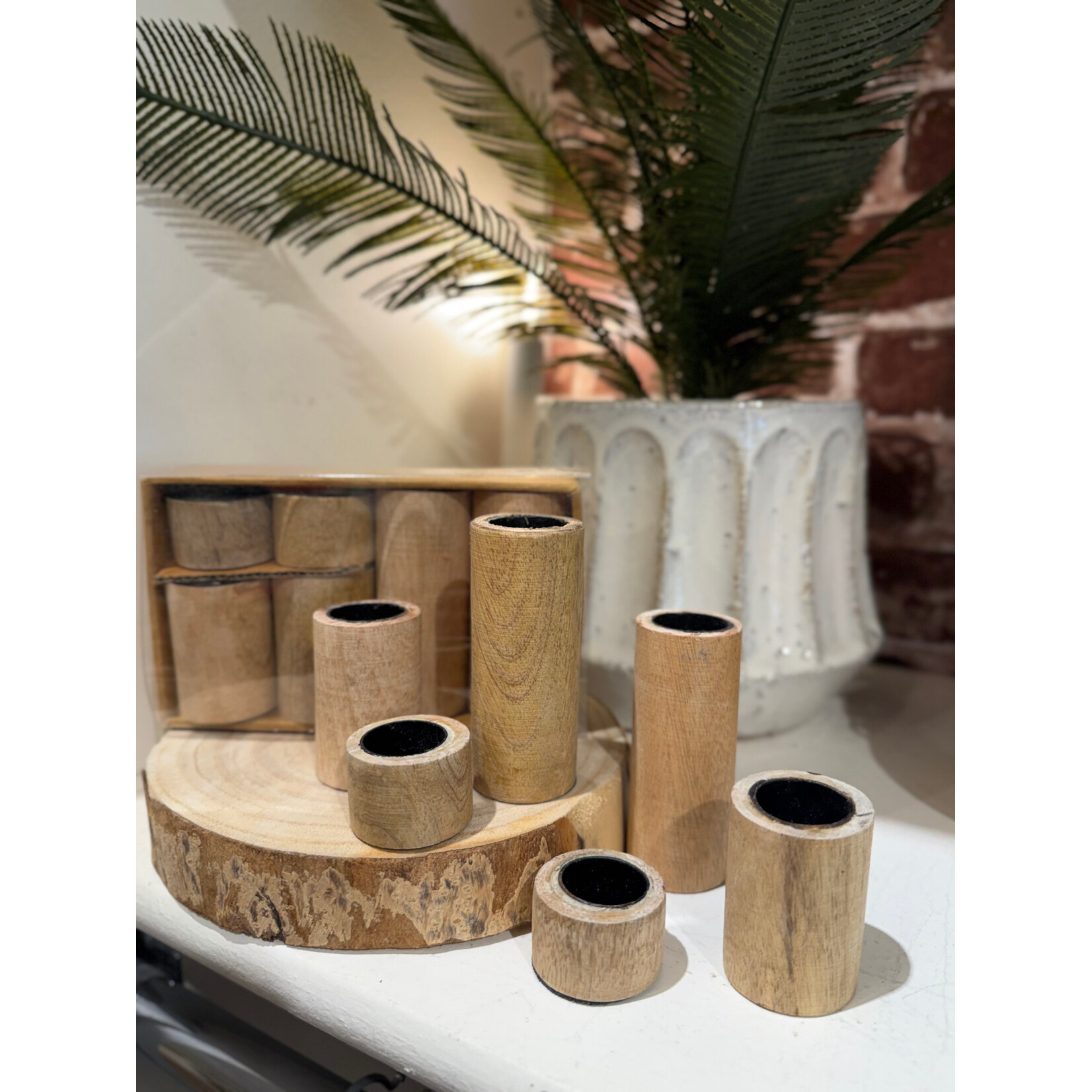 Creative Co-Op Set of 6 Mango Wood & Metal Candle Holders