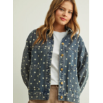 Miou Muse Polka Dot Button Front Denim Jacket