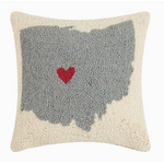 Peking Handicraft Hooked Pillow, Heart In Ohio, 12 x 12