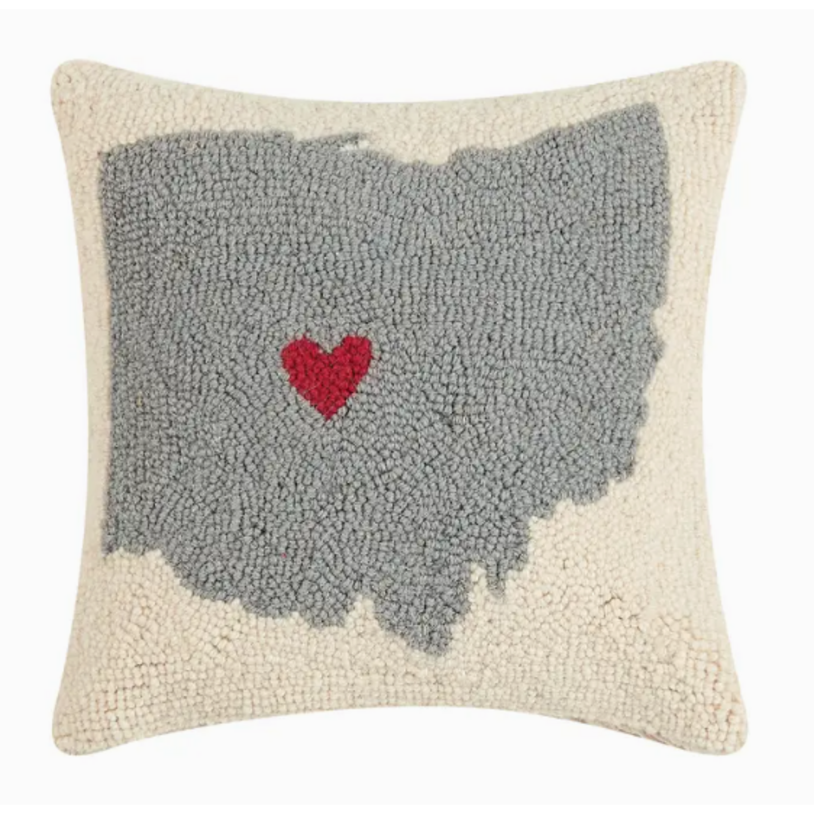 Peking Handicraft Hooked Pillow, Heart In Ohio, 12 x 12