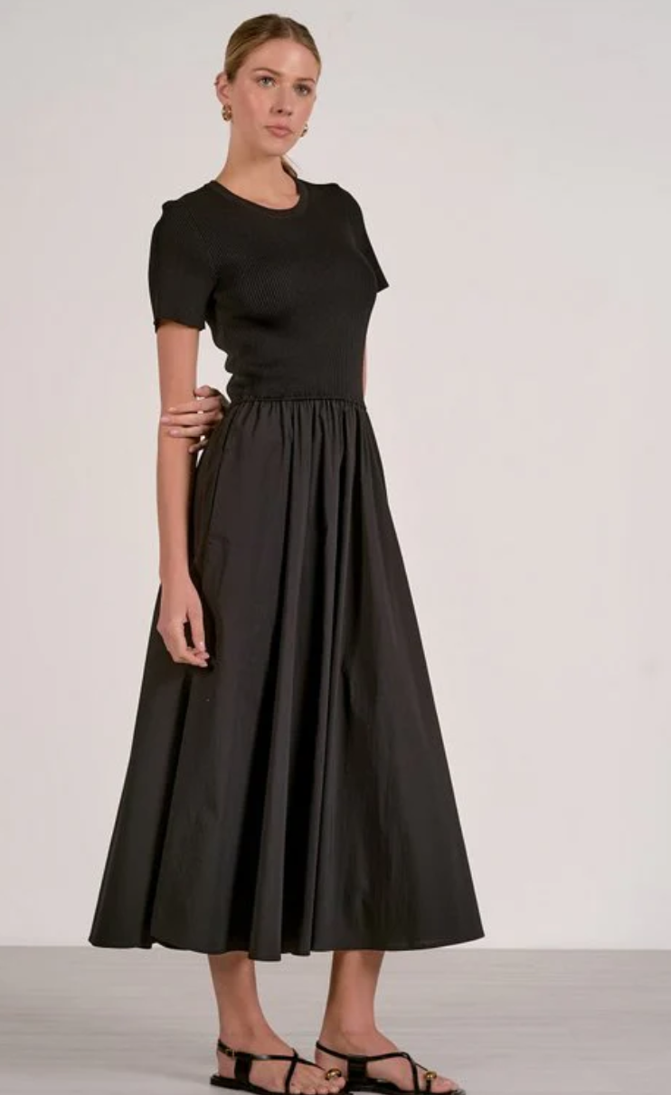 black short sleeve midi dress Short Sleeve Midi Dress, black,