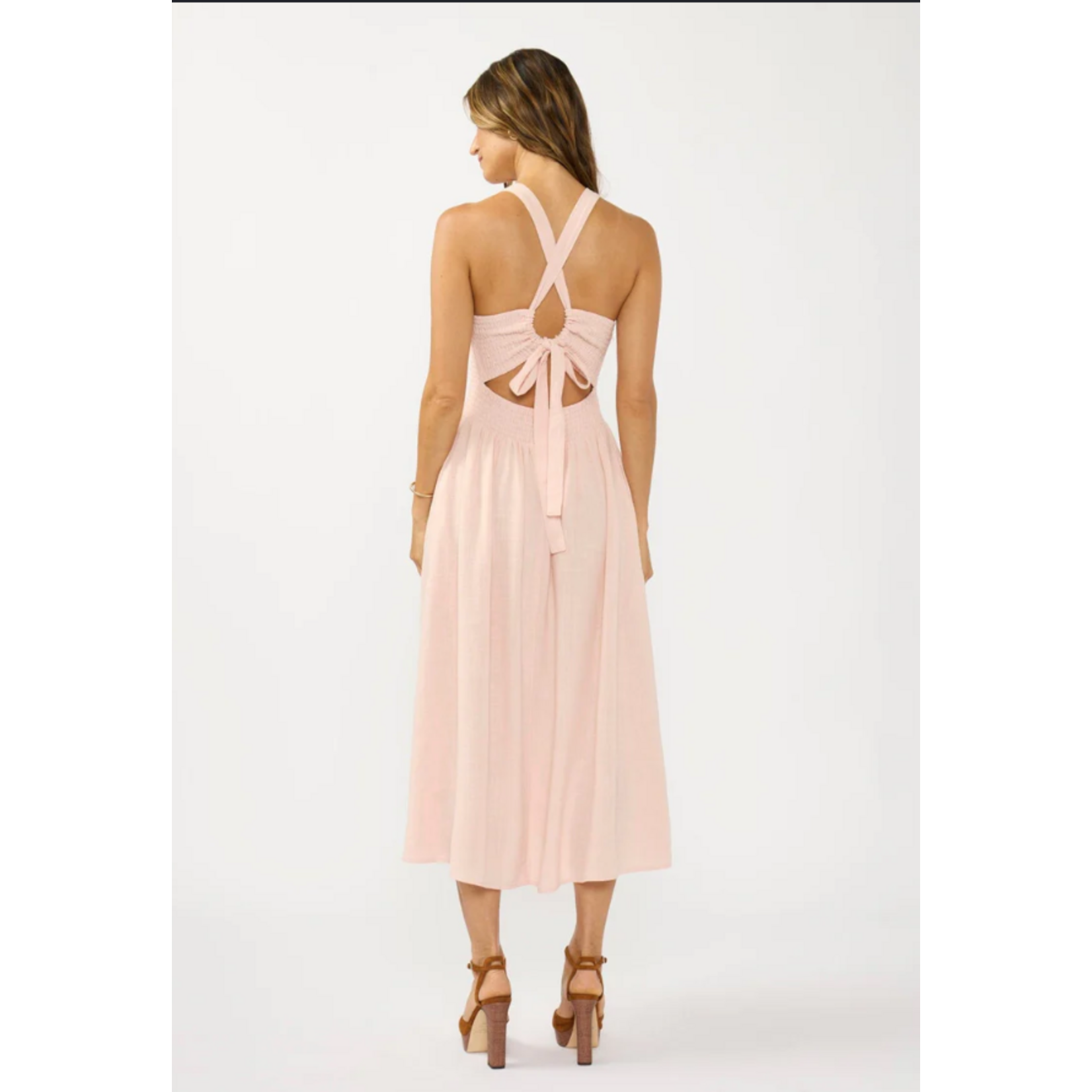 Sleeveless Smocked Tie Back Midi Dress