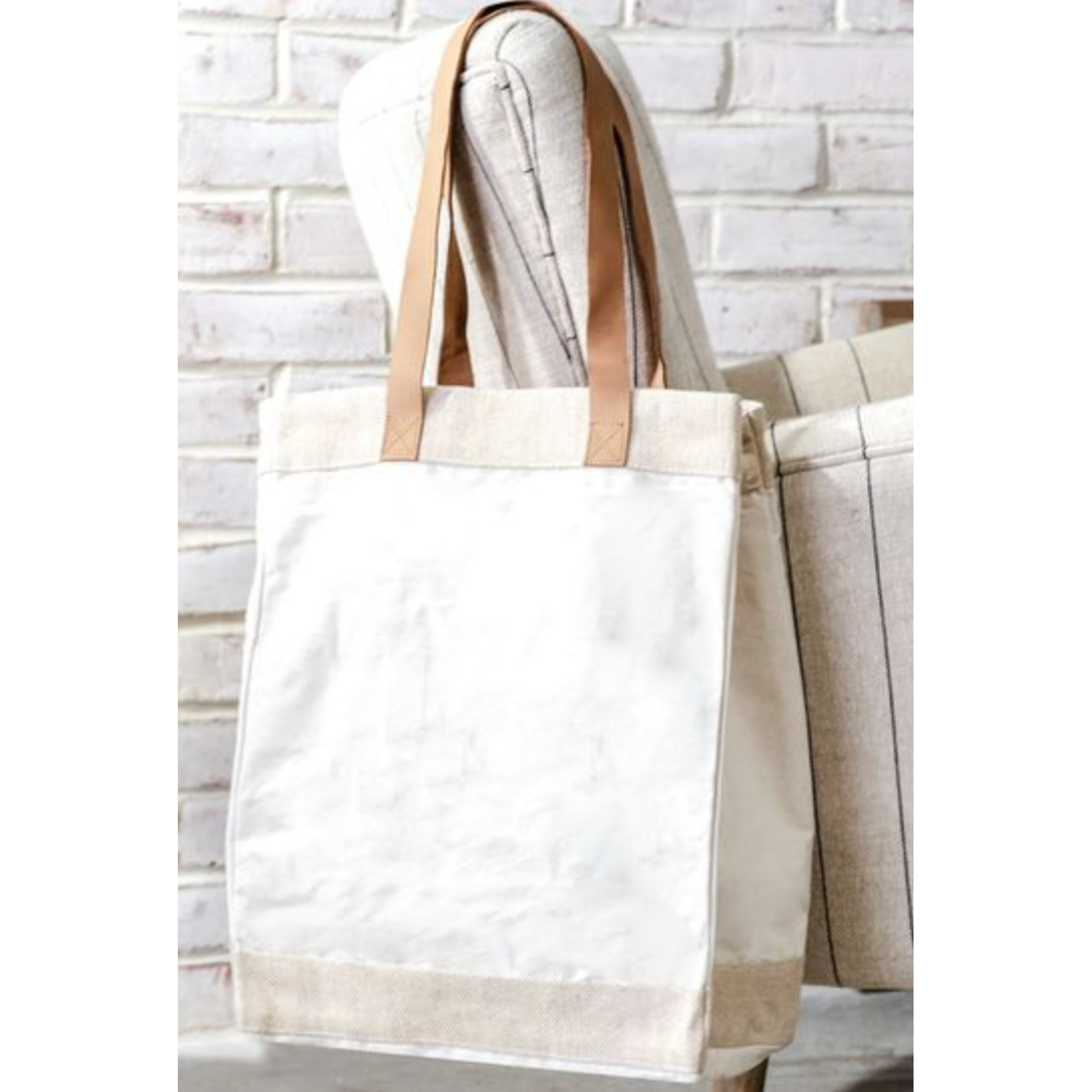 Pd Home & Garden LLC Canvas/Jute Bag with Leather Handle