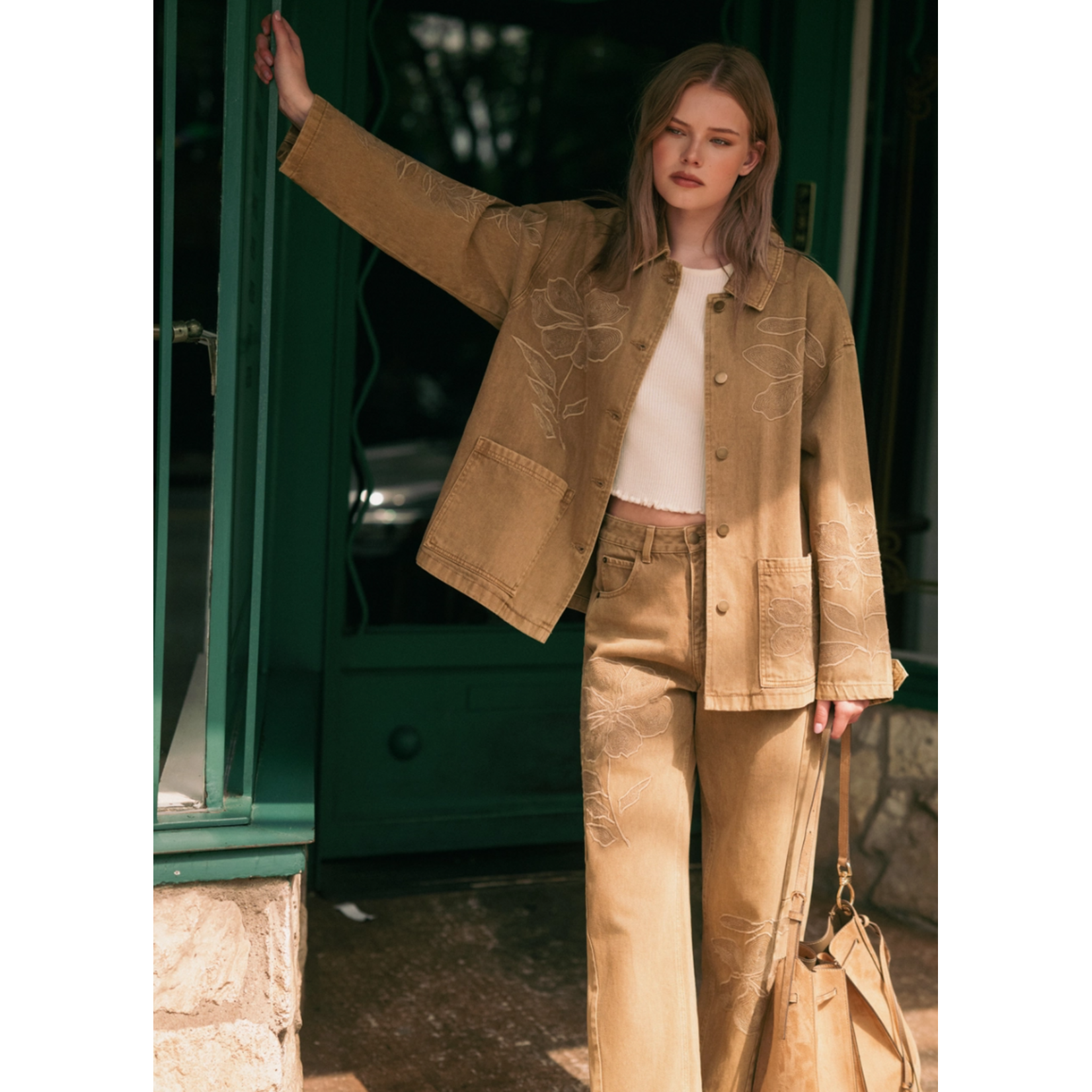 Miou Muse Oversized Embroidered Button Front Jacket