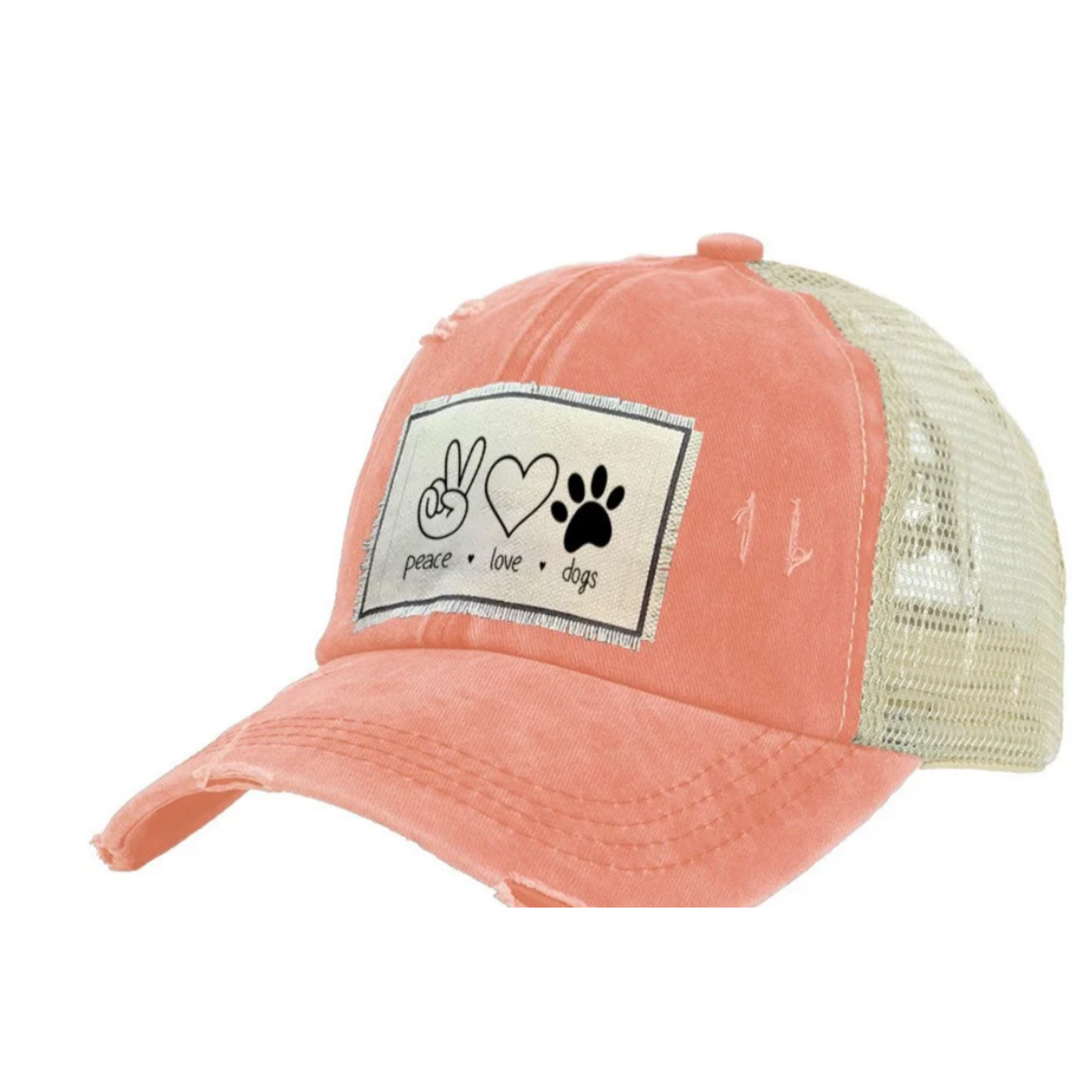 Peace Love Dogs Vintage Distressed Trucker Hat