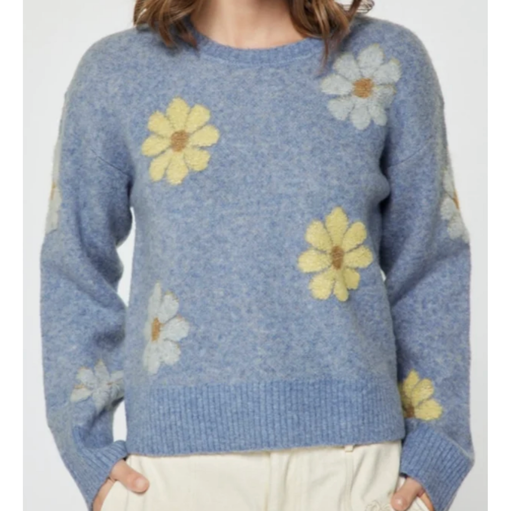 Flower Motif Round Neck Sweater