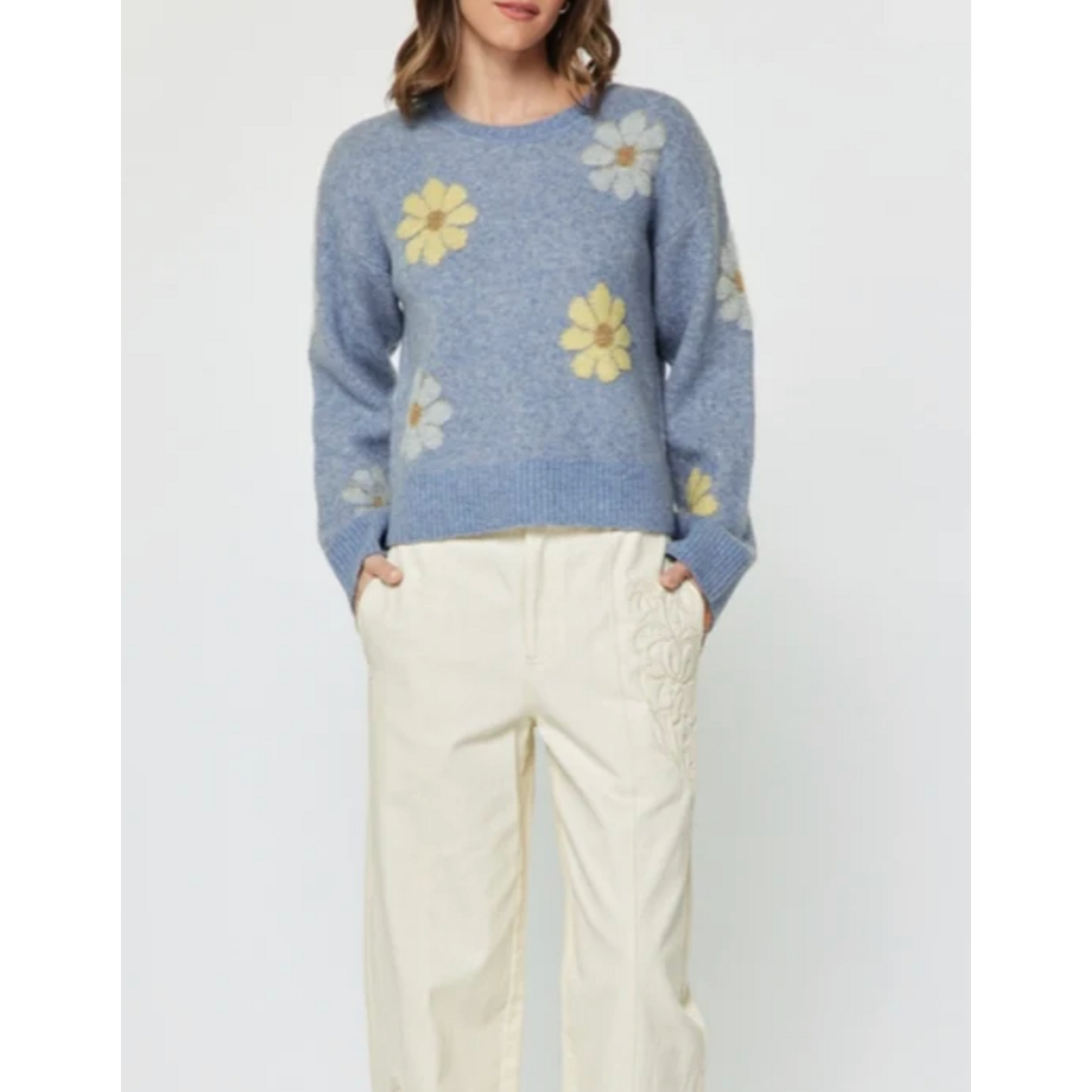 Flower Motif Round Neck Sweater