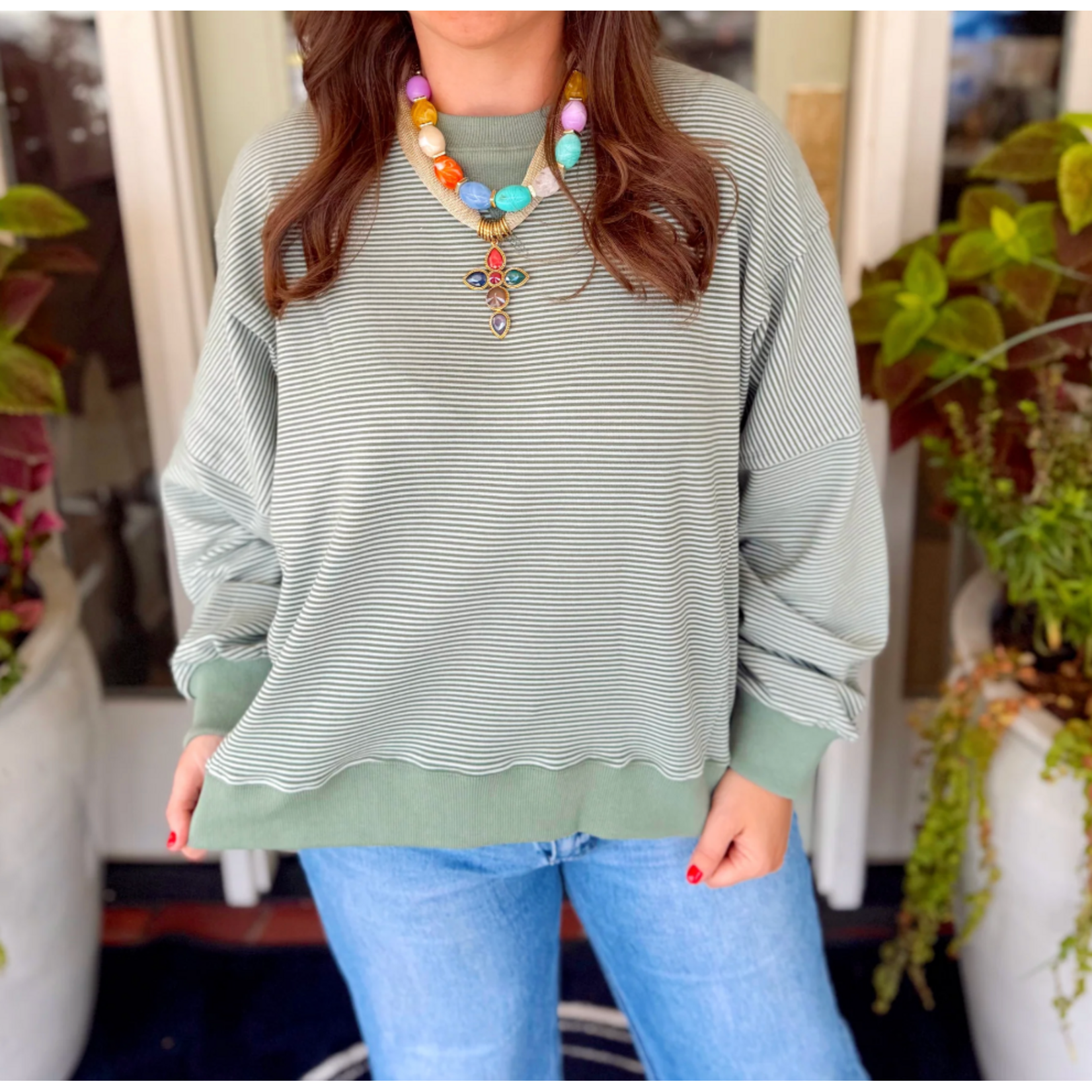 Striped Drop Shoulder Sweatshirt