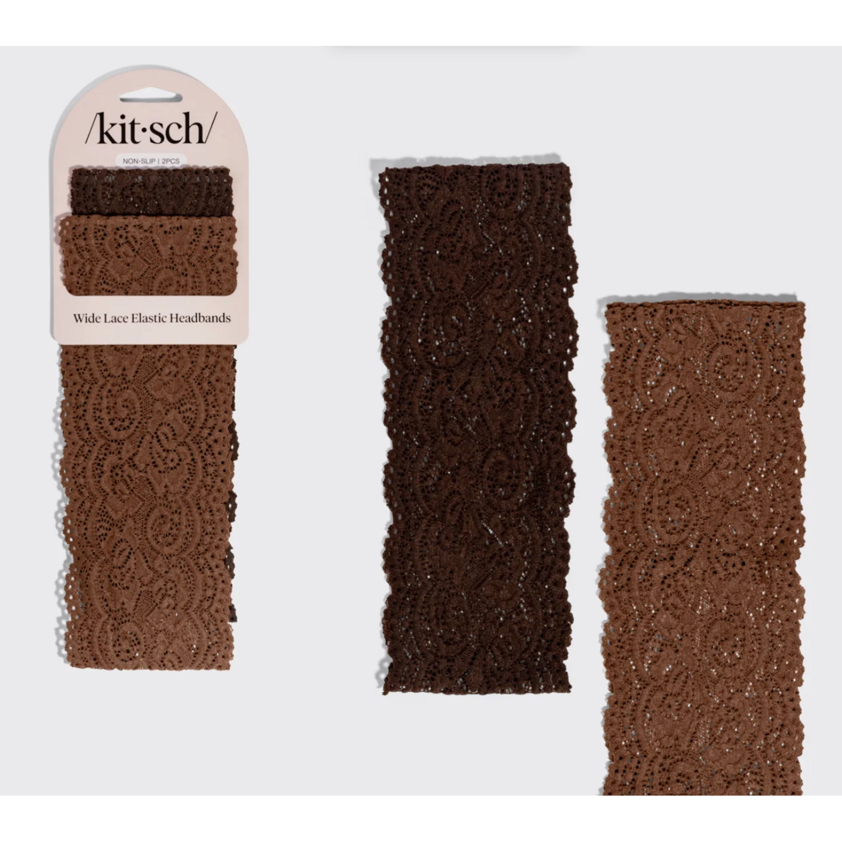 Kitsch Kitsch Wide Lace Elastic Headbands, 2 pc., Mocha & Chocolate