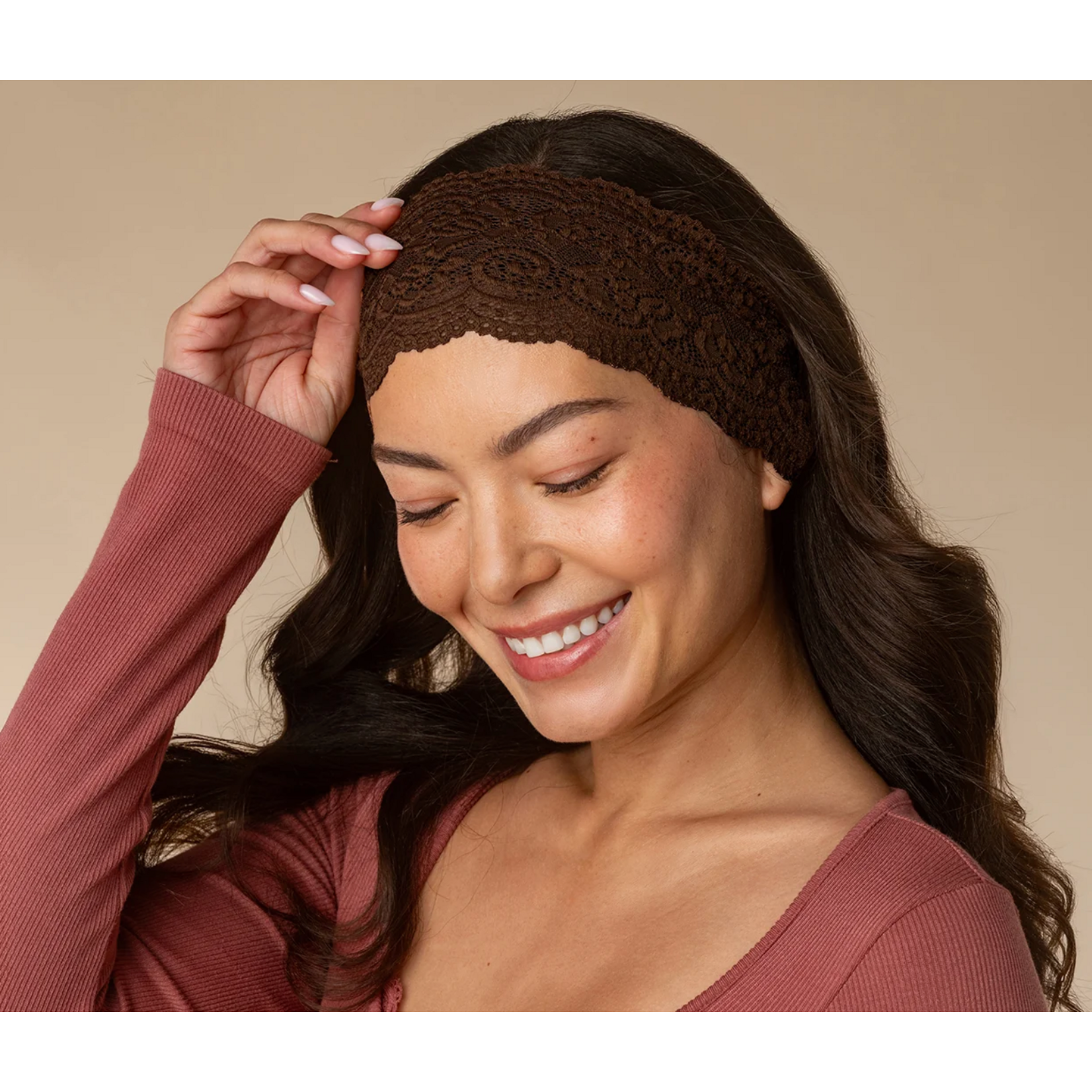 Kitsch Kitsch Wide Lace Elastic Headbands, 2 pc., Mocha & Chocolate