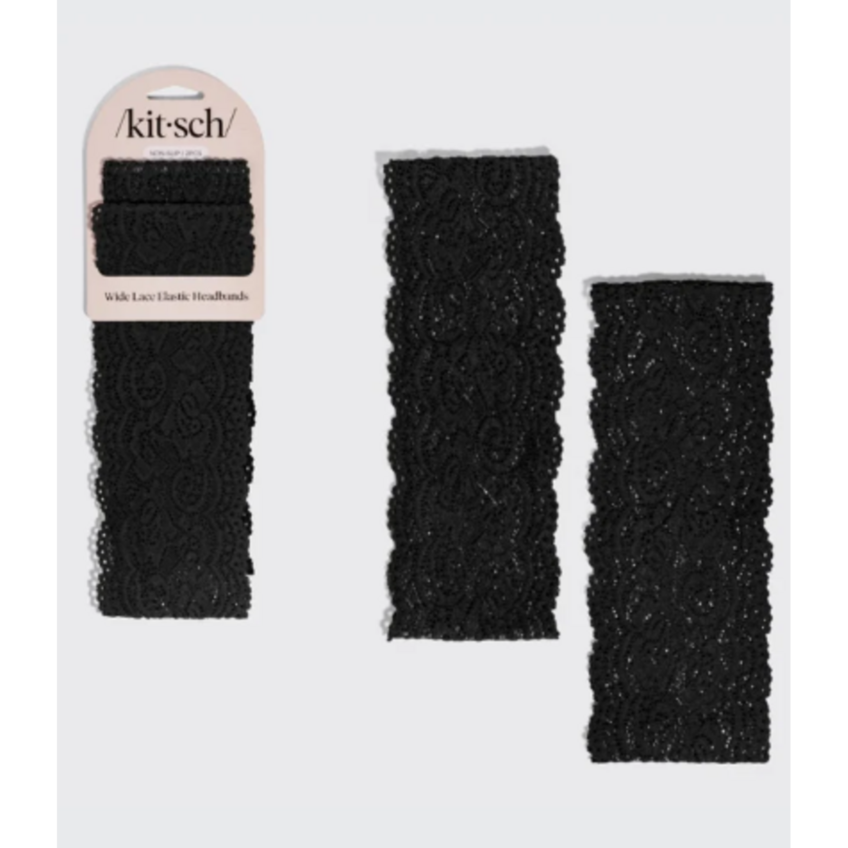 Kitsch Kitsch Wide Lace Elastic Headbands, 2 pc. set, black