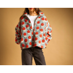 Miou Muse Flower Pattern Zipper Front Sherpa Jacket