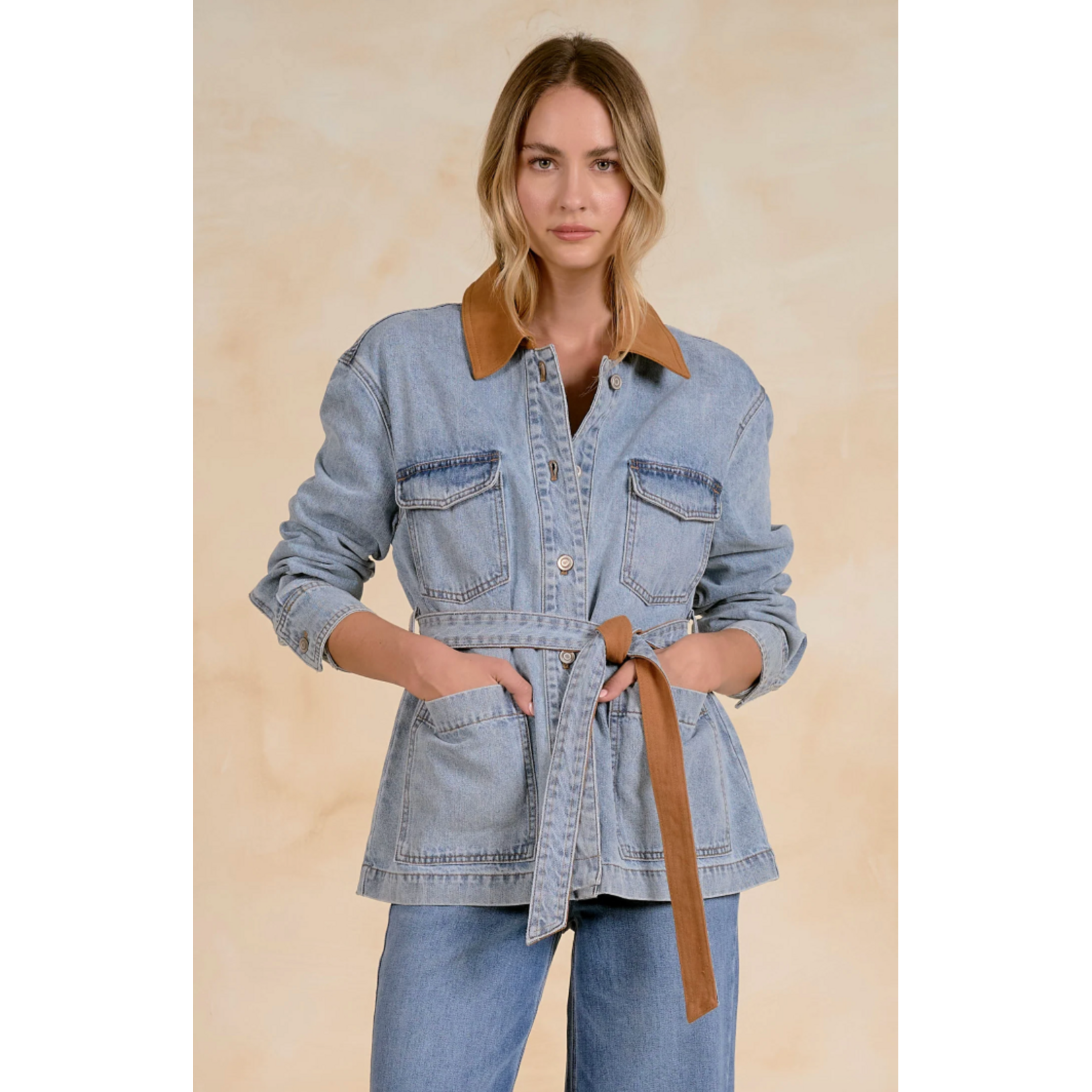 Suede Collar Front Pocket Jacket
