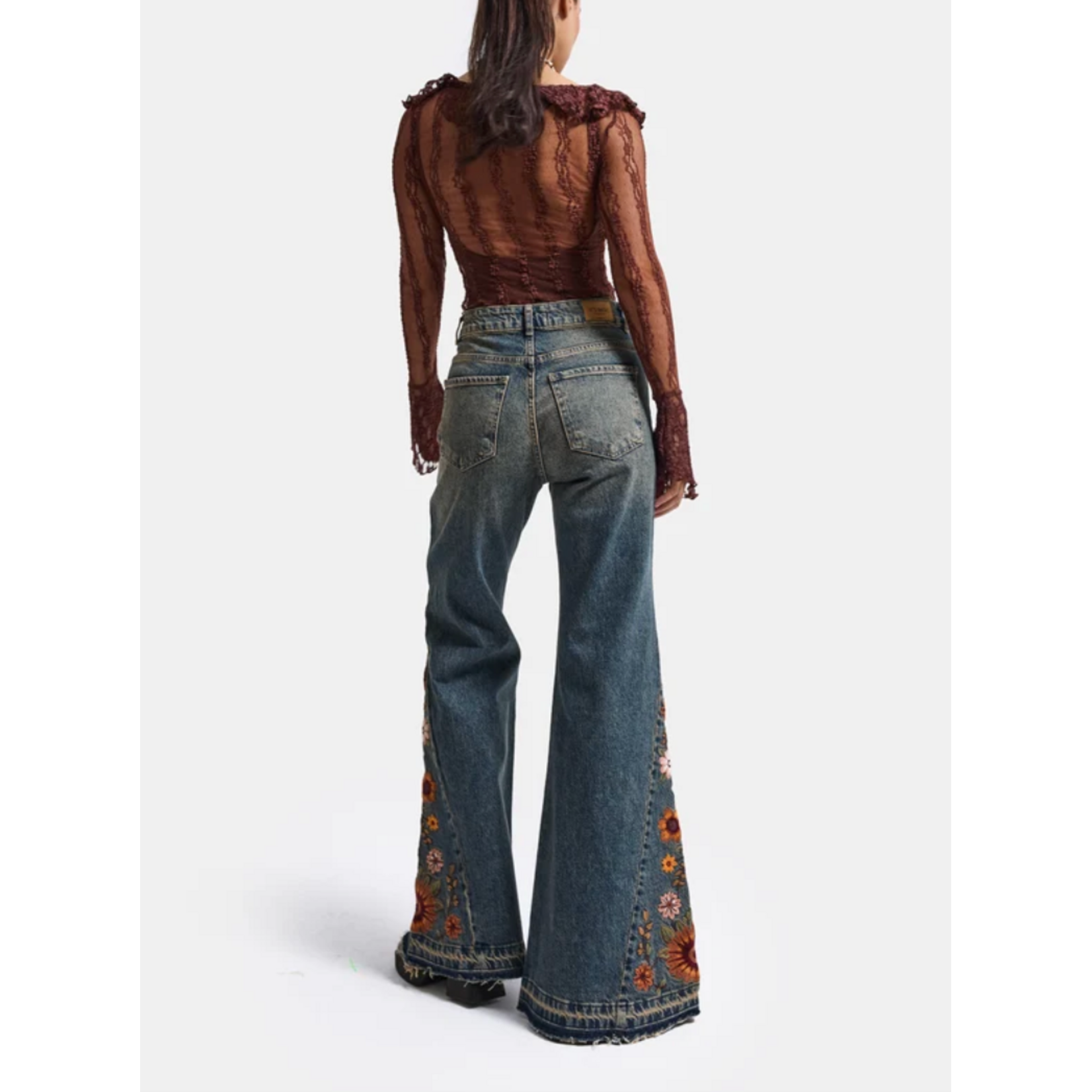 It's Basic Flare Jeans with Flower Embroidery