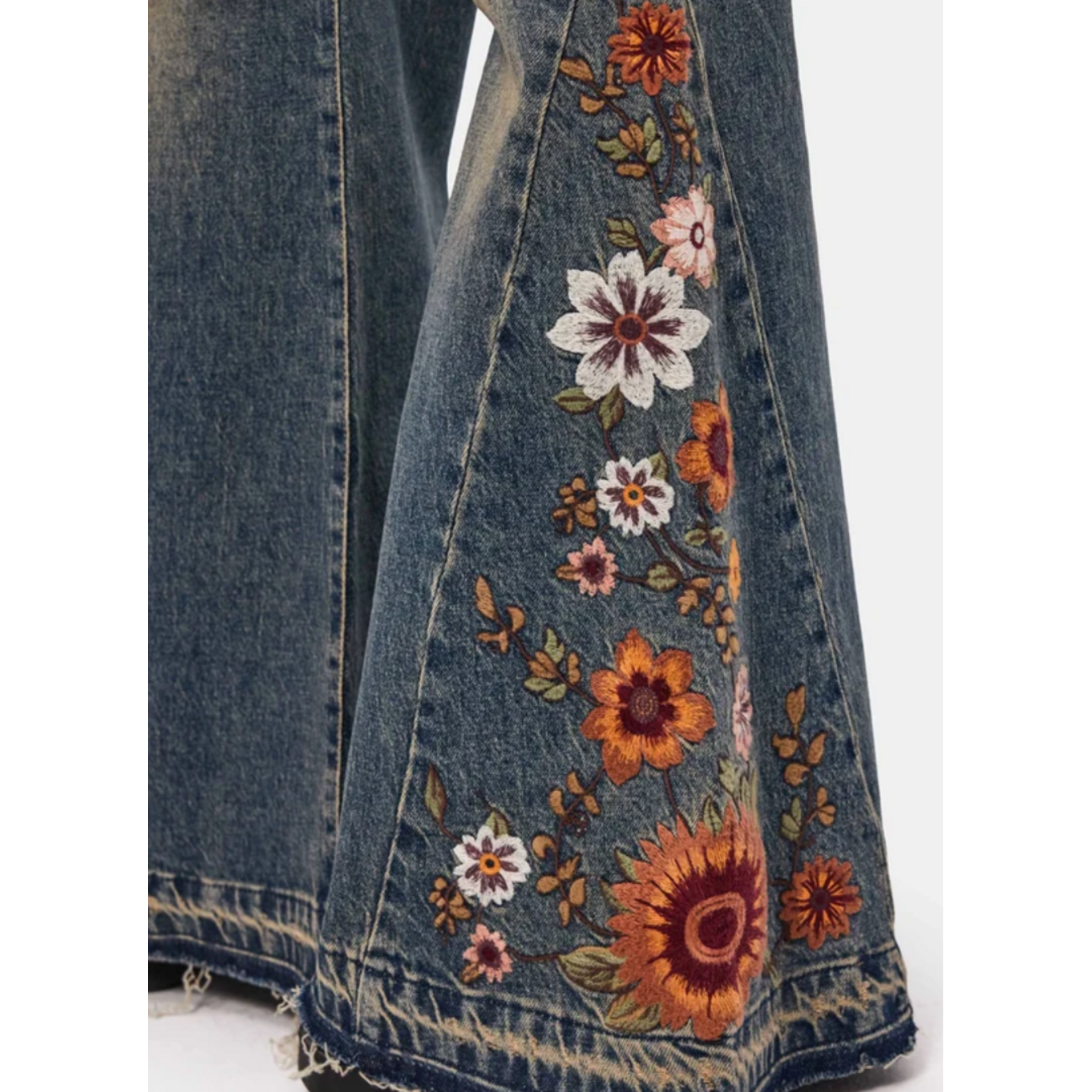 It's Basic Flare Jeans with Flower Embroidery