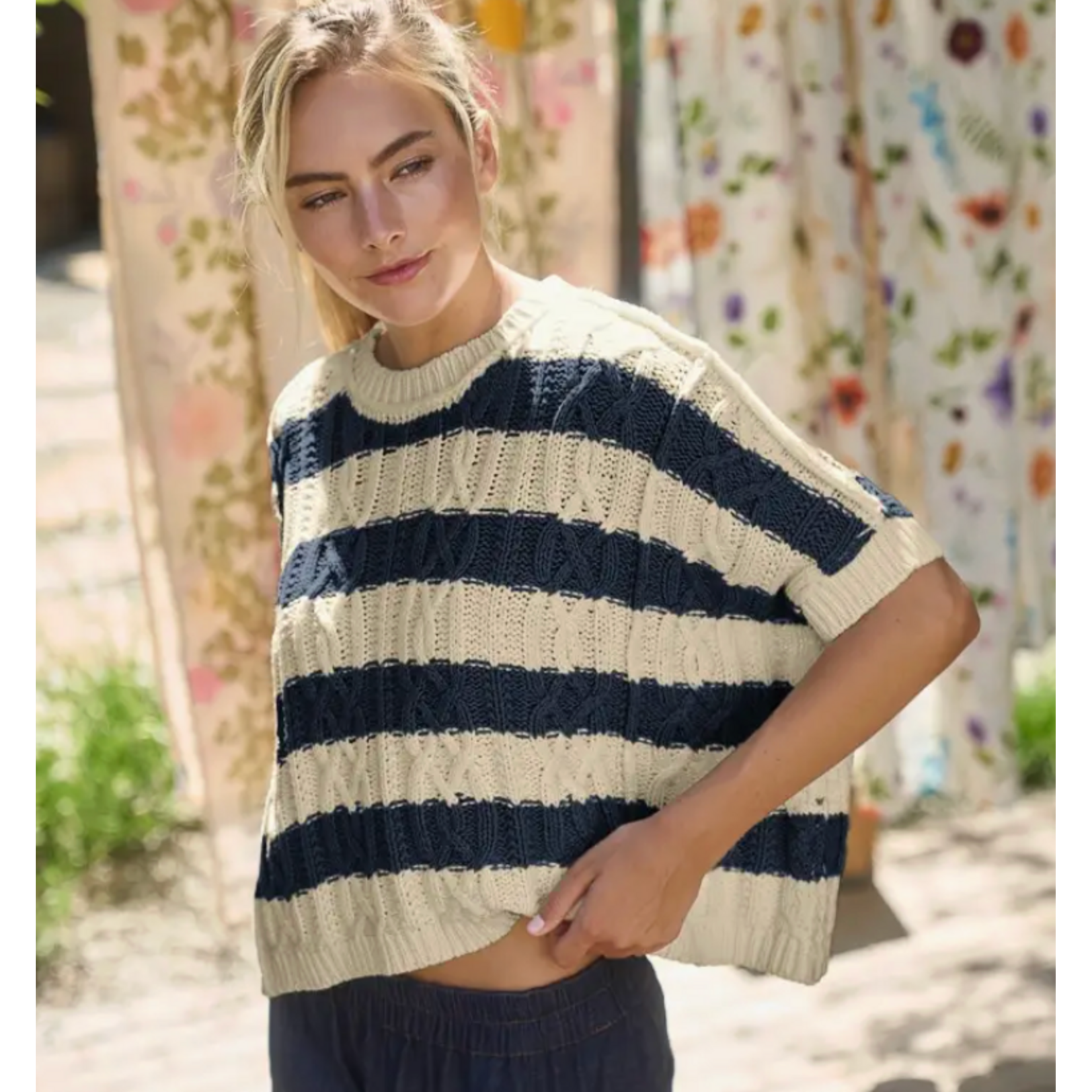 Dottie Dottie Stripe Cable Knit Sweater