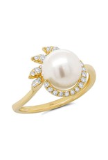14K Yellow Gold Fresh Water Pearl and Diamond Ring, 8.5mm, D:  0.28ct