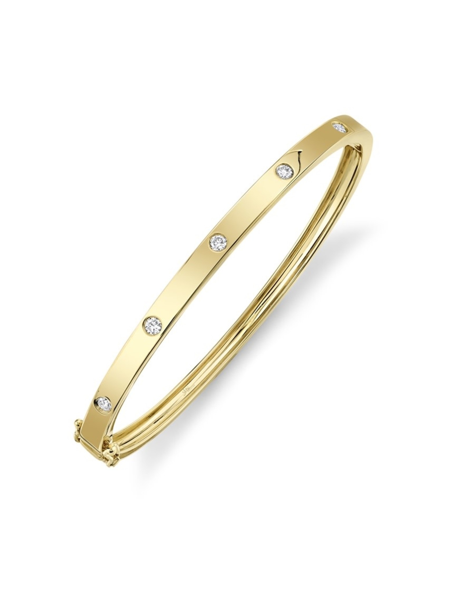 14K Yellow Gold Diamond Inlay Bangle Bracelet, D: 0.38ct