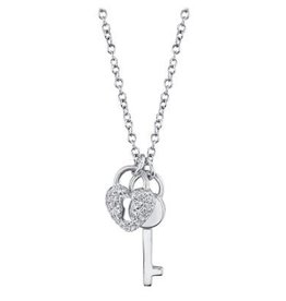 14K W/G Diamond Lock and Key Necklace
