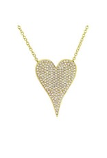 14K Yellow Gold Large Pave Diamond Heart Necklace, D: 0.43ct