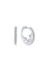 14K White Gold 20mm Intricate Diamond Hoop Earrings, D: 0.52ct