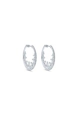 14K White Gold 30mm Intricate Diamond Hoop Earrings, D: 0.57ct