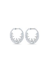 14K White Gold 30mm Intricate Diamond Hoop Earrings, D: 0.57ct