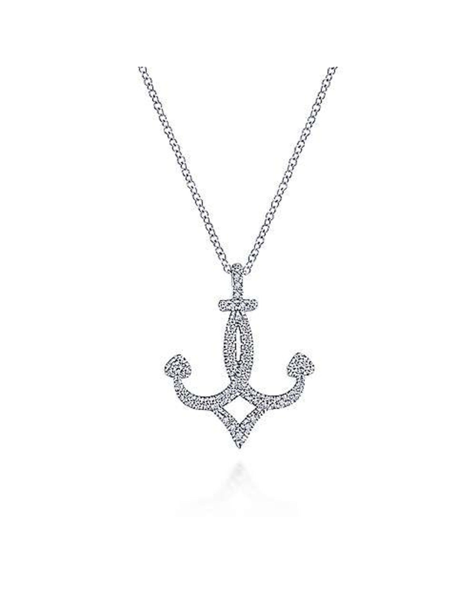 14K White Gold Diamond Anchor Necklace, D: 0.26ct