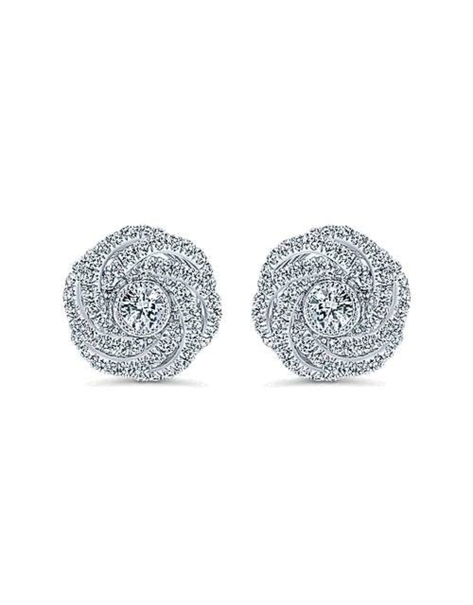 14K White Gold Diamond Swirl Stud Earrings, D: 0.65ct