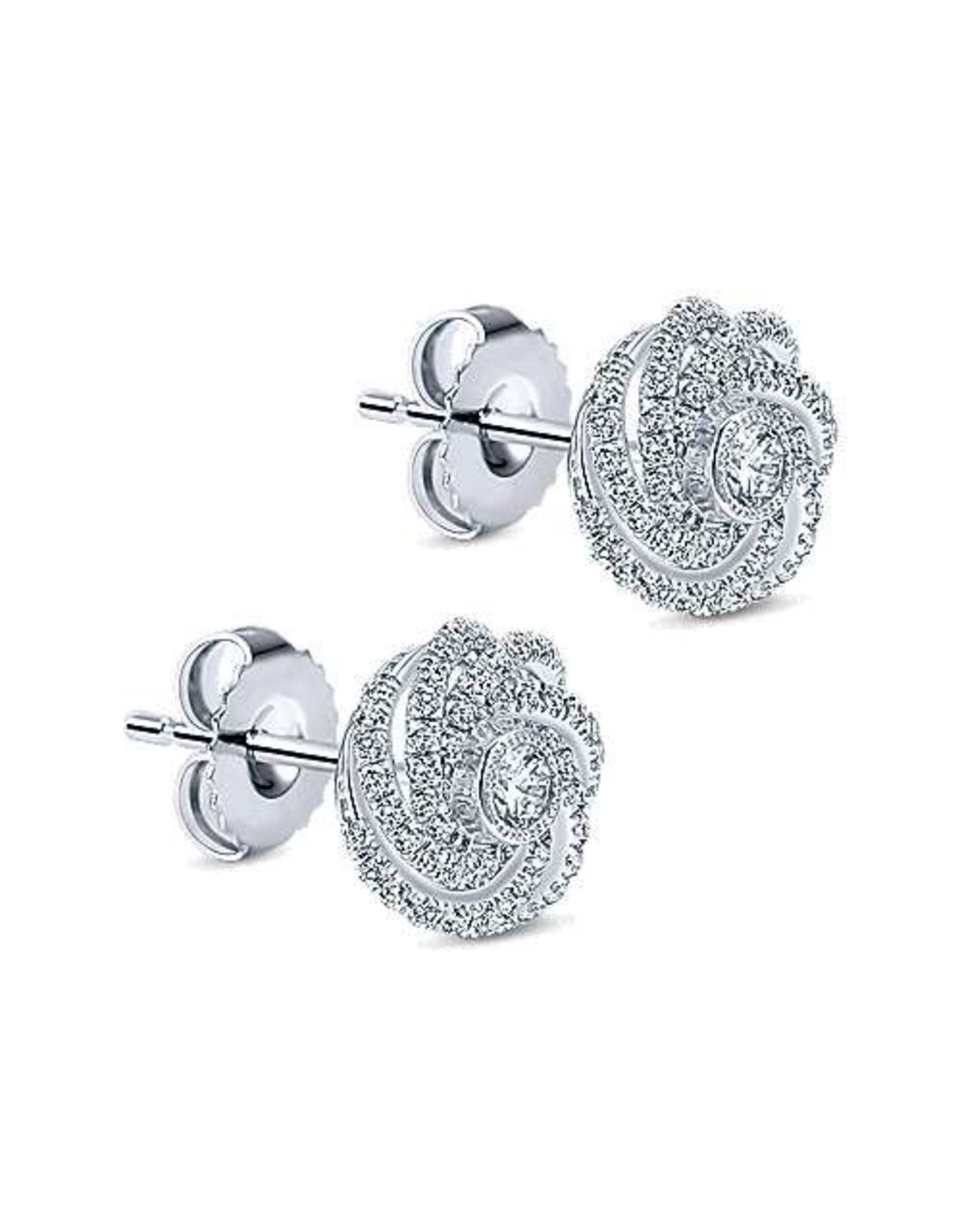 14K White Gold Diamond Swirl Stud Earrings, D: 0.65ct