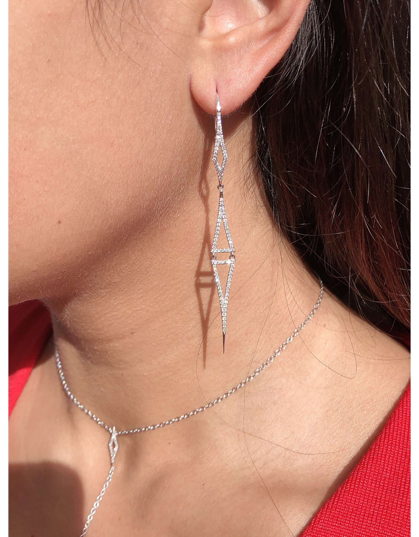 14K White Gold Triangle Long Drop Earrings, D: 0.85ct