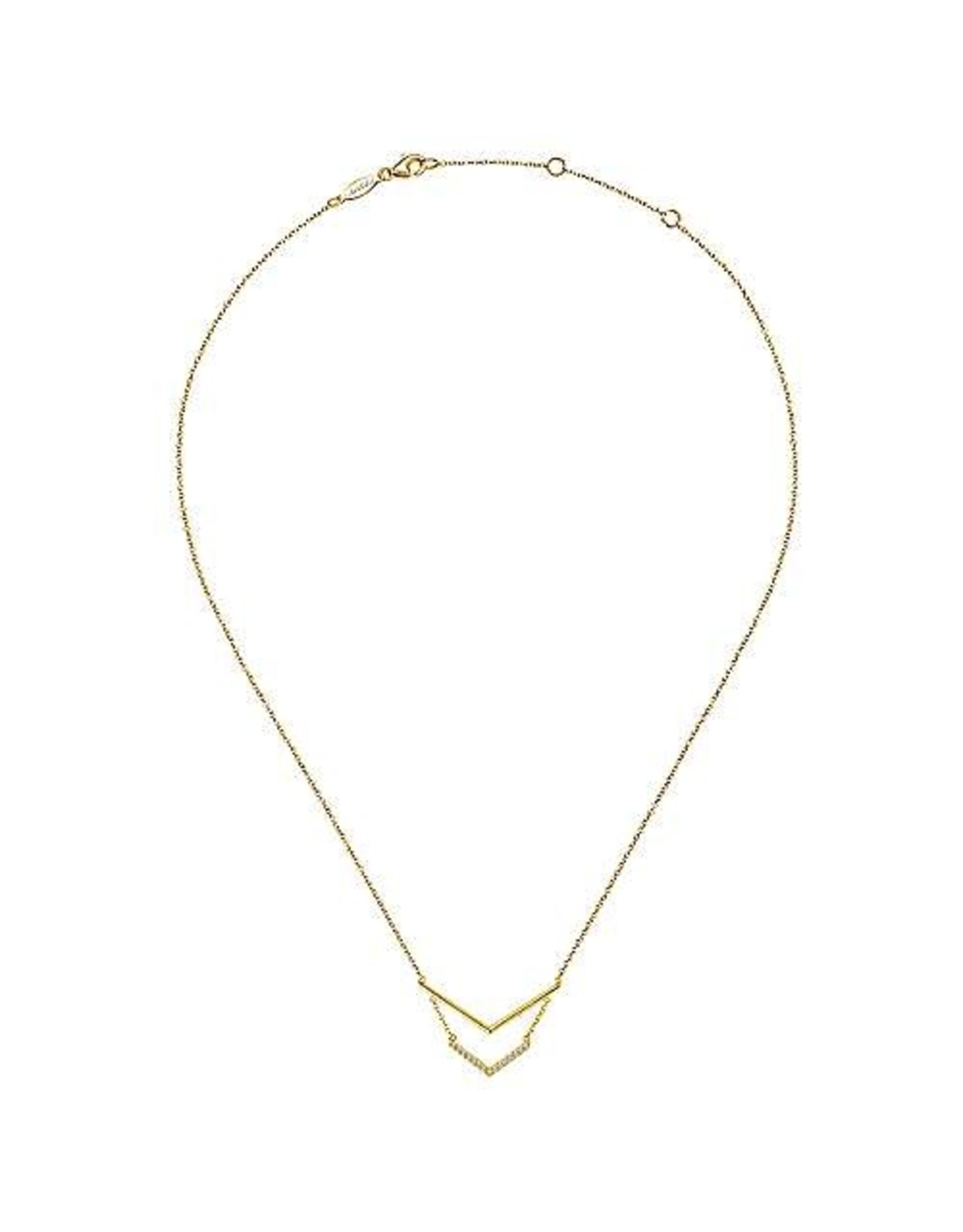 14K Yellow Gold Double Chevron Diamond Necklace, D: 0.07ct