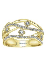 14K Yellow Gold Layered Open Work Diamond Ring, D: 0.37ct