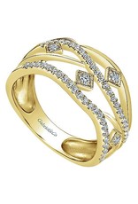 14K Yellow Gold Layered Open Work Diamond Ring, D: 0.37ct