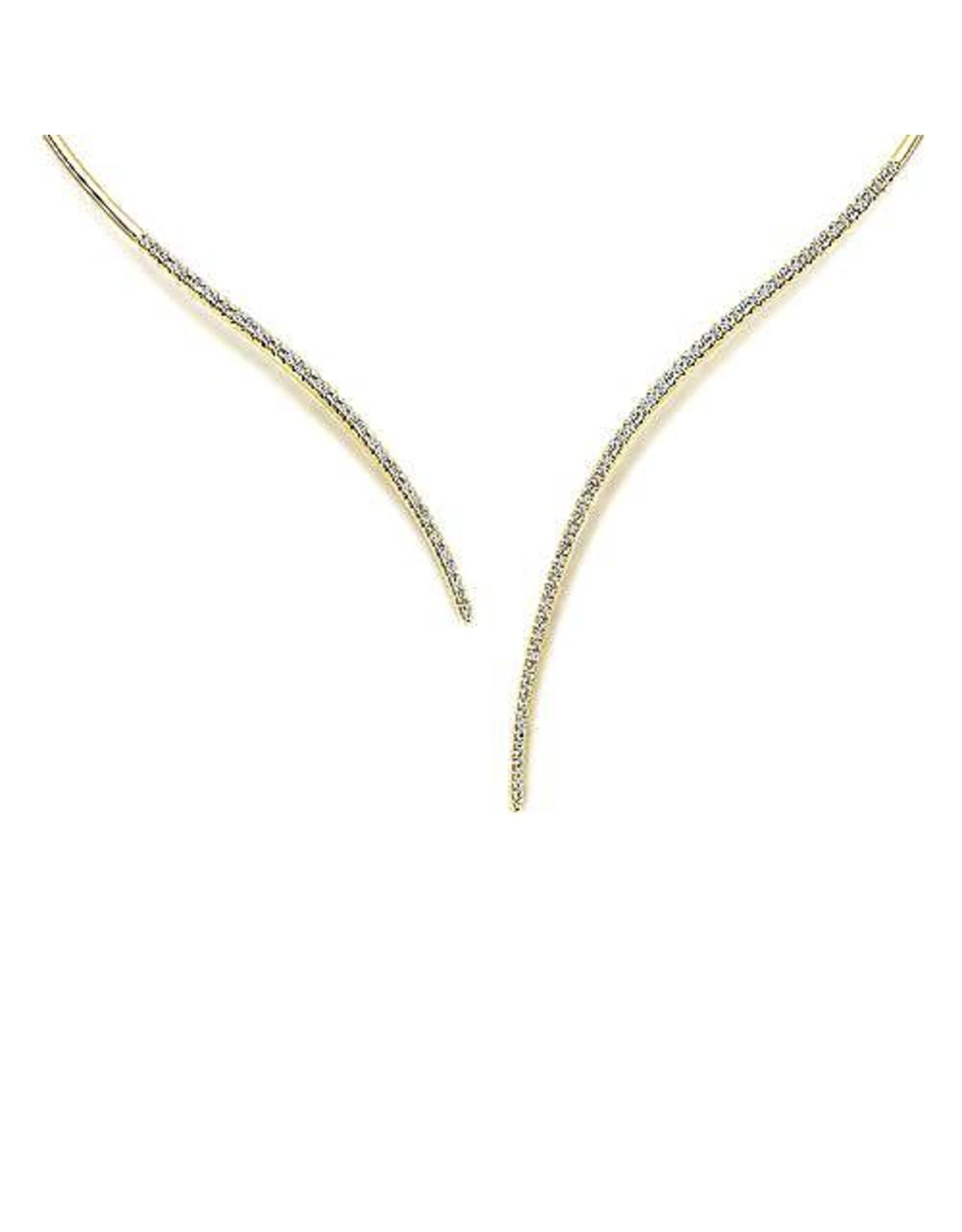 14K Yellow Gold Flexible Open Collar Diamond Necklace, D: 1ct