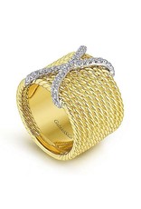 14K Yellow Gold Diamond X-Marks the Spot Twisted Rope Ring, D: 0.25ct