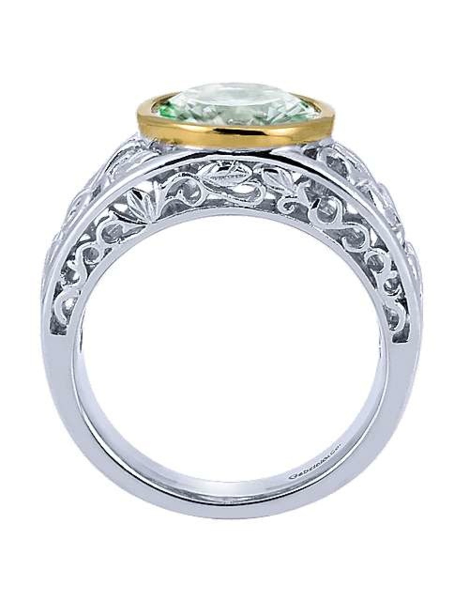 925 & 18K Yellow Gold Green Amethyst Ring, GA: 4.21ct