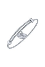 Adjustable Twisted Cable Stainless Steel Bangle Bracelet with Sterling Silver Diamond Hope Charm, D: 0.01cts