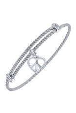 Adjustable Twisted Cable Stainless Steel Bangle with Sterling Silver Peace Heart Charm Bracelet